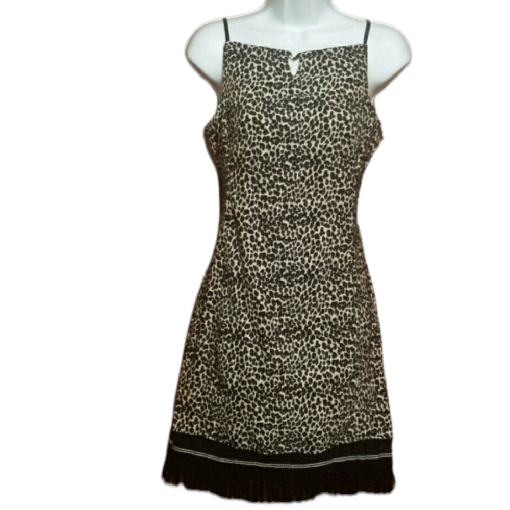 Rampage  Spaghetti Strap Animal Print Dress with Fringe at Hem.  sz 3